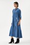Blue Italian 100% Cotton Velvet Half-Button Floral Embroidered Long Velvet Dress 38 -44 Size - 3