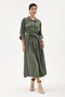 Khaki Italian 100% Cotton Velvet Waist Tie Long Velvet Shirt Dress Size 38 - 42
