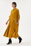 Mustard Italian 100% Cotton Velvet Half-Button Floral Embroidered Long Velvet Dress 38 -44 Size - 3
