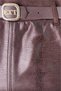 Women's Brown Winter High-Waisted Belted Faux Leather Skirt with Front Slit and Stone Detail - 5