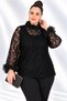 Plus Size Women's Black 52-54 Size Athlete Floral Lace Ruffle Collar Special Occasion Blouse