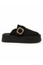 Women's Black Suede Buckle-Strap Wedge Sole Slippers 4 cm High-Sole Daily Comfortable and Stylish Slippers - 2