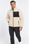Men's Oversize Welsoft Fabric Fleece Zippered Ecru Jacket with Pockets - 2