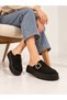 Women's Black Suede Buckle-Strap Wedge Sole Slippers 4 cm High-Sole Daily Comfortable and Stylish Slippers - 5