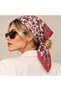Red Floral Printed Pleated Scarf Bandana 45X45 cm - 2