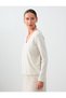 Beige Melange Lace Detailed V-Neck Soft Touch Blouse - 4