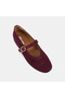 Women's Burgundy Adjustable Buckle Suede Mary Jane Ballerinas - 7
