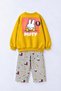Girl's 3-Yarn Cotton Fabric Yellow Rabbit Printed Sweatshirt and Checkered Bottom Top Set - 3