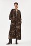 Brown Italian 100% Cotton Velvet Half-Button Floral Patterned Long Velvet Dress 60 - 46 Size