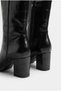 Women's Black Winter Crocodile Patterned Patent Leather Pointed Toe 7 cm Thick Heeled Ankle Boots - 8