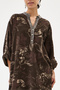 Brown Italian 100% Cotton Velvet Half-Button Floral Patterned Long Velvet Dress 60 - 46 Size - 5
