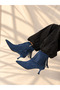 Savanna Navy Blue Suede 5 cm Thin Heel Tassel Detail Women's Boots Botti̇e - 6