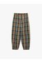 Comfortable Fit Plaid Trousers with Belted Laces and Pockets - 2