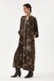 Brown Italian 100% Cotton Velvet Half-Button Floral Patterned Long Velvet Dress 60 - 46 Size - 3