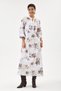 White Italian 100% Cotton Velvet Half-Button Floral Patterned Long Velvet Dress 60 - 46 Size