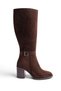 Women's Brown Suede Thermo Rubber Sole Heeled Boots with Stone Buckle - 3