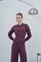 Women's Burgundy Polo Collar Detailed Blouse Pants Knitwear Set - 4