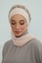 Design Chiffon Ready-To-Wear Turban with Stone Accessories, Ht-101, Ht-101 Beige-Silver - 2