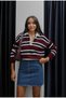 Women's Burgundy Striped Polo Collar Oversized Sweater