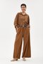 Women's Camel Italian 100% Cotton Velvet Patterned Trousers with Shirt Oversize Velvet Suit 40 - 46 Size