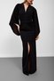 Black V-Neck Waist Corset Bat Sleeve Long Dress - 6