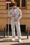 Men's Stone Color Fleece Cardigan Jacket with Hooded Pockets and Wool Inside and Full Zipper - 5
