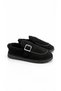Women's Black Suede Look Fur-Lined Buckle Thick Sole Winter Slippers Pelvas - 2