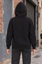 Winter Hooded Zippered Cardigan with Fleece Pockets Black Women's Sweat Jacket - 3