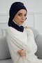 Chiffon Ready-To-Wear Turban with Side Ruffles and Floral Accessories, Ht-102, Ht-102 Navy Blue-Gold - 5