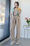 Shalwar Cut Double Face Trouser Set - Stone - 6