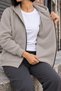 Winter Hooded Zippered Cardigan with Fleece Pockets Stone Color Women's Sweat Jacket - 8