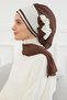Double Color Design Chiffon Ready-To-Wear Turban, Ht-86 Brown - Cream - 7