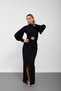 Black High Collar Brooch Detailed Balloon Sleeve Long Dress - 4