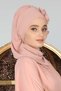 Ready-Made Chiffon Turban with Floral Accessories, Ht-27 Powder - 3