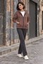 Hooded Fleece Inside Full Zipper Pocketed Winter Sweatshirt Brown Women's Cardigan - 6