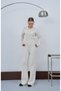Women's Ecru Polo Collar Detailed Blouse Pants Knitwear Set - 3