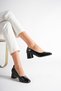 Women's Black Patent Leather 6 cm Thick Heeled Metal Accessorized Round Toe Comfortable Fit Classic Shoes - 2