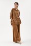 Women's Camel Italian 100% Cotton Velvet Patterned Trousers with Shirt Oversize Velvet Suit 40 - 46 Size - 2