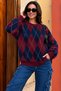 Women's Diamond Patterned Shawl Collar Soft Casual Sweater - 2