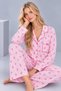 Women's Patterned Lace Trim Bow Detailed Pocketed Buttoned Long Sleeve Muslin Pajama Set