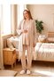 New Season Beige Jacquard Shawl Collar Winter Easy Breastfeeding Design Long Sleeve Maternity Pajama Set 3-Piece Set - 6