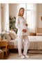 New Season Ecru Jacquard Shawl Collar Winter Easy Breastfeeding Design Long Sleeve Maternity Pajama Set 3-Piece Set - 6