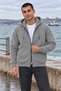 Hooded 3 Thread Full Zipper Hooded and Pocketed Winter Men's Gray Sweatshirt - 8