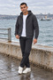Hooded 3 Thread Full Zipper Hooded and Pocketed Winter Men's Smoked Sweatshirt - 6