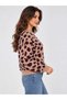 Women's New Season Black Gray Leopard Patterned Soft Textured Crew Neck Knitwear Sweater - 2