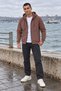 Hooded 3 Thread Full Zipper Hooded and Pocketed Winter Men's Brown Sweatshirt - 7