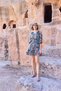 Ethnic Patterned Three Quarter Sleeve V Neck Dress - 2