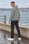 Hooded 3 Thread Full Zipper Hooded and Pocketed Winter Men's Gray Sweatshirt - 4