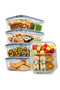 1040ml Glass Food Containers (Pack of 5) 2-Compartment, heat-resistant borosilicate glass meal prep set with airtight lids. Microwave, freezer, dishwasher safe lunch boxes
