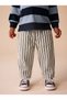 Boy's Elastic Waist 3-Pocket Balloon Jeans Striped Beige-Khaki